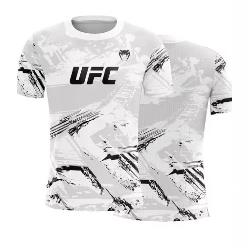 Men's Ufc Fashion Short Sleeve Gym Running Round Neck T-Shirt Mma Sports Top Men's Short Sleeve Plaid and Breathable