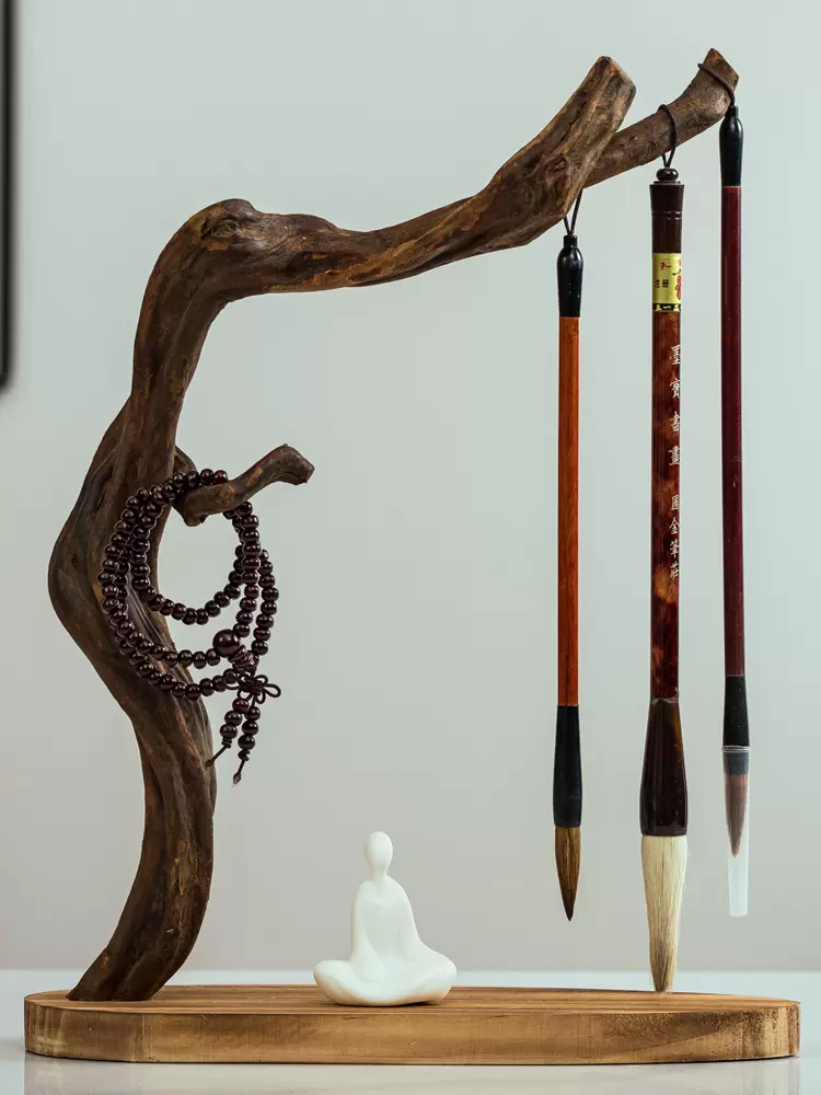 定制根雕毛笔挂式根艺笔架原木天然文化用品书桌收纳笔挂跨境