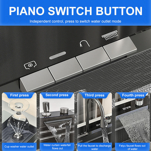 304 Stainless Steel Kitchen Single-Bowl Sink with Piano Key Design, Nano-Honeycomb Structure, Digital Display, and 