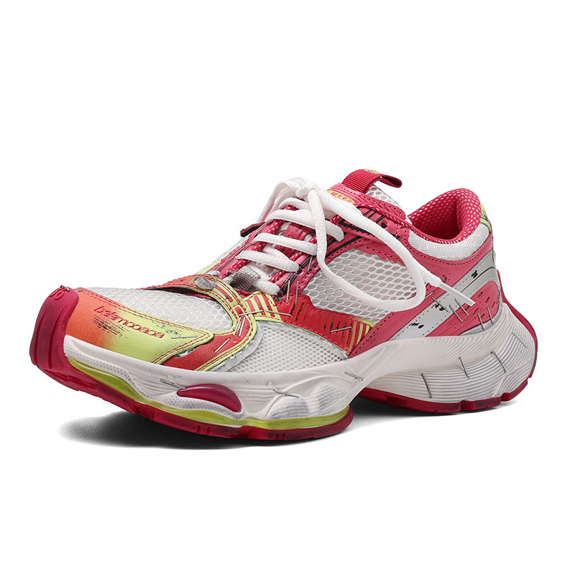 Edición de cuero de vaca ~ explosión de cuero parisino hecho vieja grapadora mostrando pies zapatos de papá de mujer zapatos deportivos casuales de suela gruesa