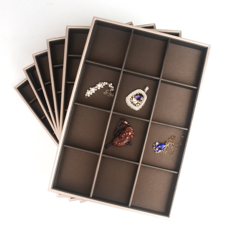 Puleather brushed gold inner brown jewelry goods display tray ring pendant bracelet pendant bracelet display plate