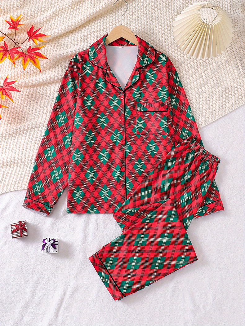 2024 Frühjahr Neues kariertes Damen-Pyjama-Set aus lässiger Milchseide für zu Hause_voghion.com