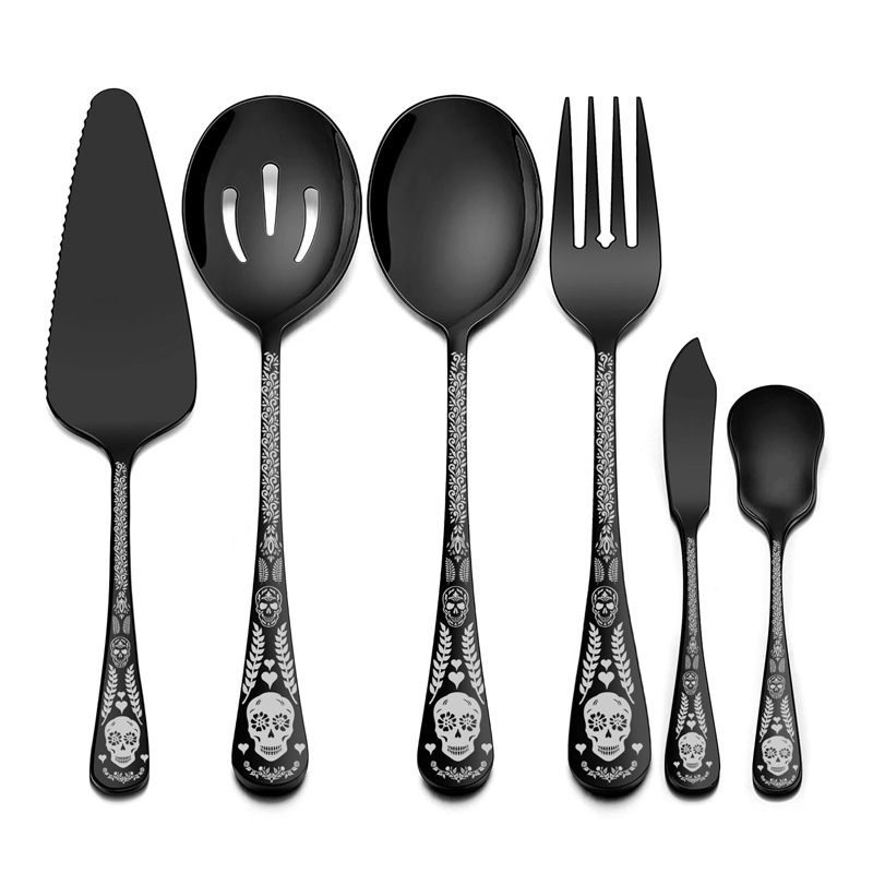 Amazon Skull Stainless Steel Tableware suit Halloween Pattern Black Common Spoon Service Spoon Cake Knife Shovel Amazon Skull Stainless Steel Tableware suit Halloween Pattern Black Common Spoon Service Spoon Cake Knife Shovel