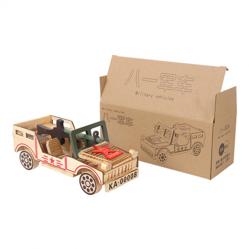 新しいユニークな 8 月 1 日軍用車両シミュレーションモデルおもちゃ純粋な木製工芸品車の装飾品おもちゃ卸売|undefined