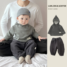 宝宝秋冬季加绒卫衣套装男宝宝帅气时髦打底衫婴儿加厚保暖束脚裤