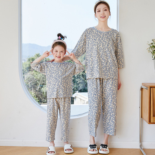 Summer children's Modal home clothes set, big children's thin cloud oxygen cotton boys and girls parent-child air-conditioned pajamas