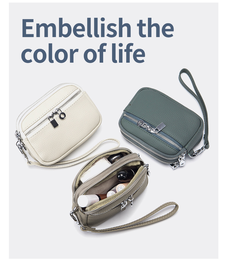 Portafoglio da donna in vera pelle, squisito, con doppia cerniera, grande capacità, borsa multifunzionale_voghion.com