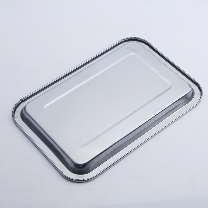 Plato de acero inoxidable al por mayor bandeja rectangular placa de barbacoa placa de comedor comercial plato de arroz al vapor plato de pescado asado plato cuadrado profundo para el hogar