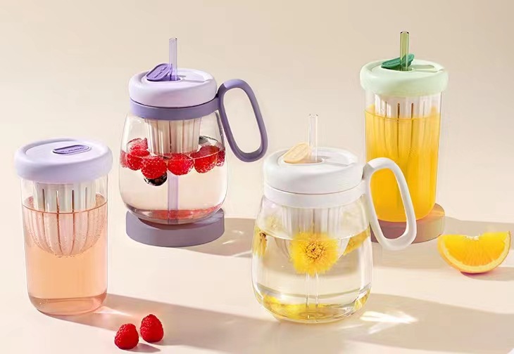 茶水分離泡茶玻璃杯高顏值透明辦公室冷萃帶吸管水杯