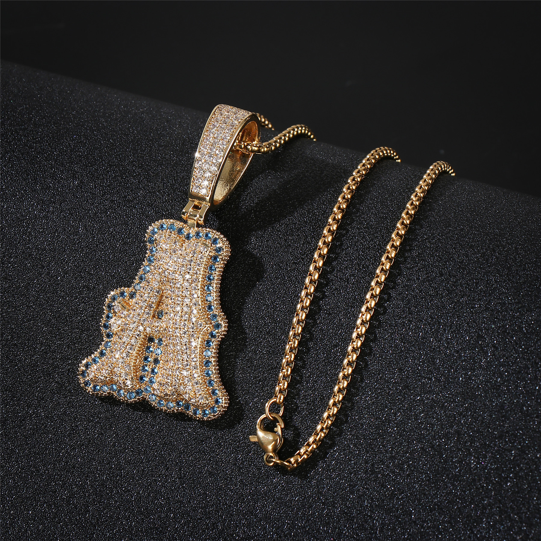 European and American personalized creative hip-hop copper inlaid zircon bone joint letter necklace with 26 English letter pendants, customizable