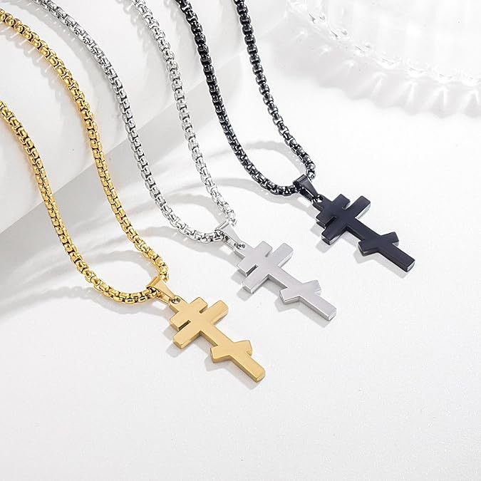 Cross-Border New Hot-Selling Men's and Women's Fashion Retro Stainless Steel Cross Necklace Men's Simple Niche Titanium Steel Pendant