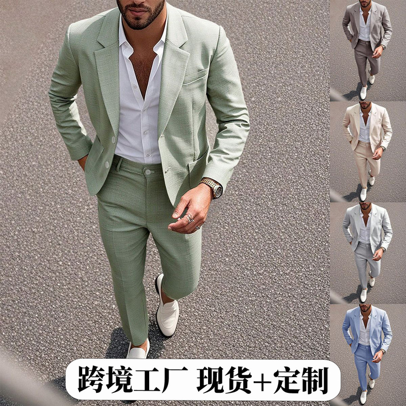 2026 Cross-Border European and American Style Men's Suit Set, Solid Color Suit and Trousers, Business, Dinner, Wedding, Business 250603 2026 Cross-Border European and American Style Men's Suit Set, Solid Color Suit and Trousers, Business, Dinner, Wedding, Business 250603