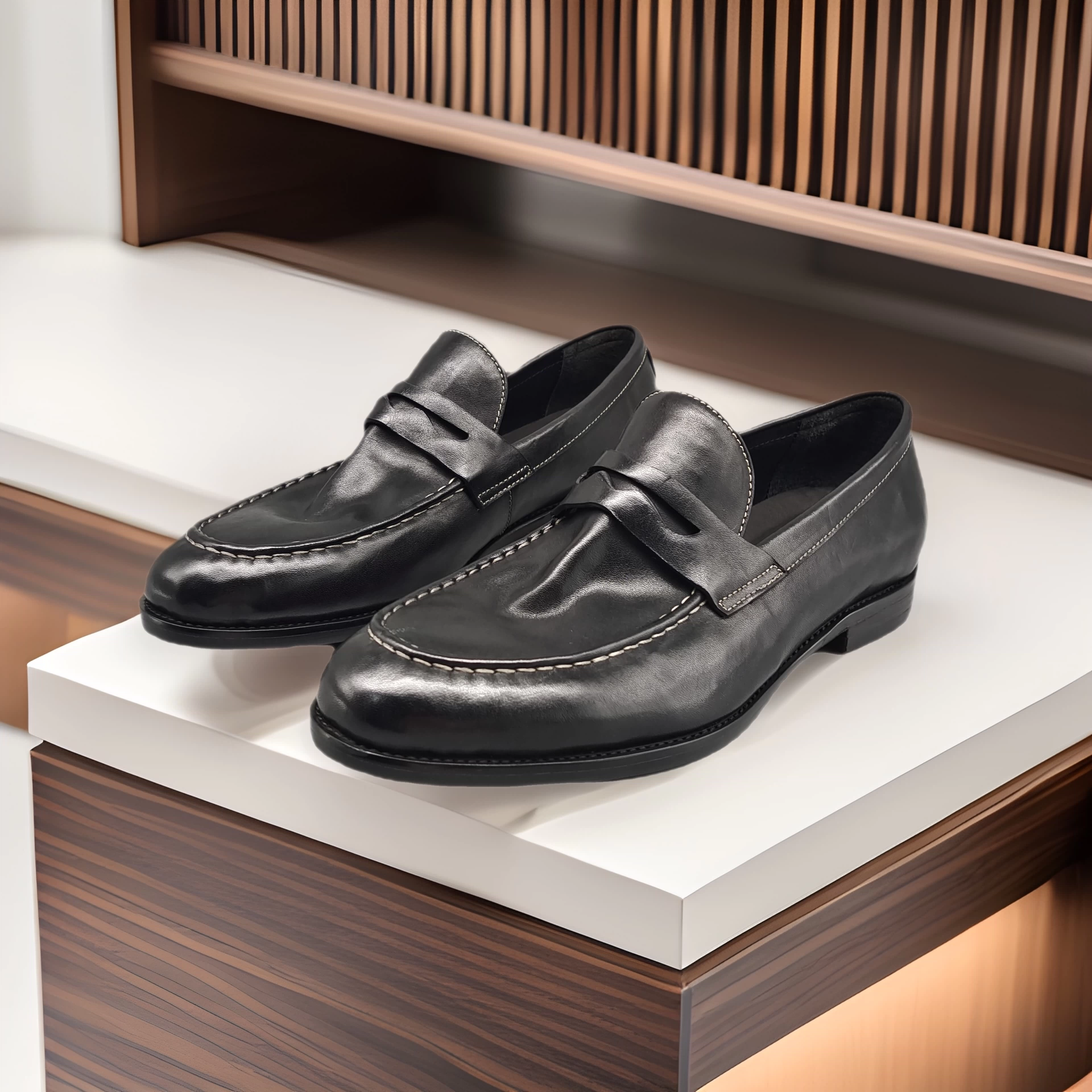 Мужские мокасины-лоферы в винтажном стиле из конской кожи, дышащие и удобные для вождения.