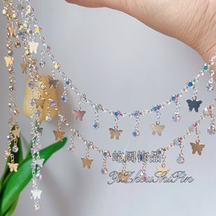 Butterfly Chain DIY Accessories Ab Color Diamond Hanging Glossy Butterfly Chain Pure Copper High Color Retention Chain Necklace Clothing Materials