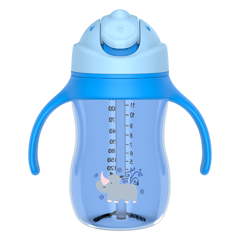 Taza de agua con tapa deslizante en caja inglesa con mango 330ml taza de paja de agua potable a prueba de goteo