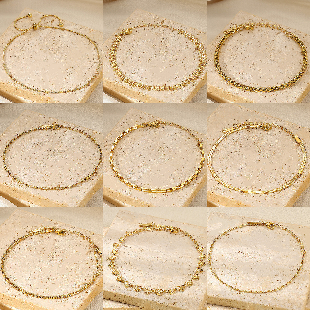 跨境简约新款脚链心形脚链刀片链女脚链钛钢镀18k不锈钢脚链饰品