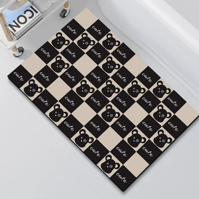 Avtomobil döşəmə paspasları — Door Mat Entry Door Floor - bathroom-mat-black-and-white-plaid-bear-head-4060cm