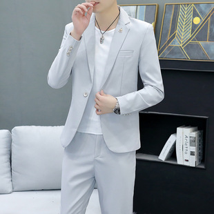 Korean Style Casual Spring and Autumn Suit Suit for Men, Slim Business Formal Wear, Groom, Handsome British Thin Small Suit for Men