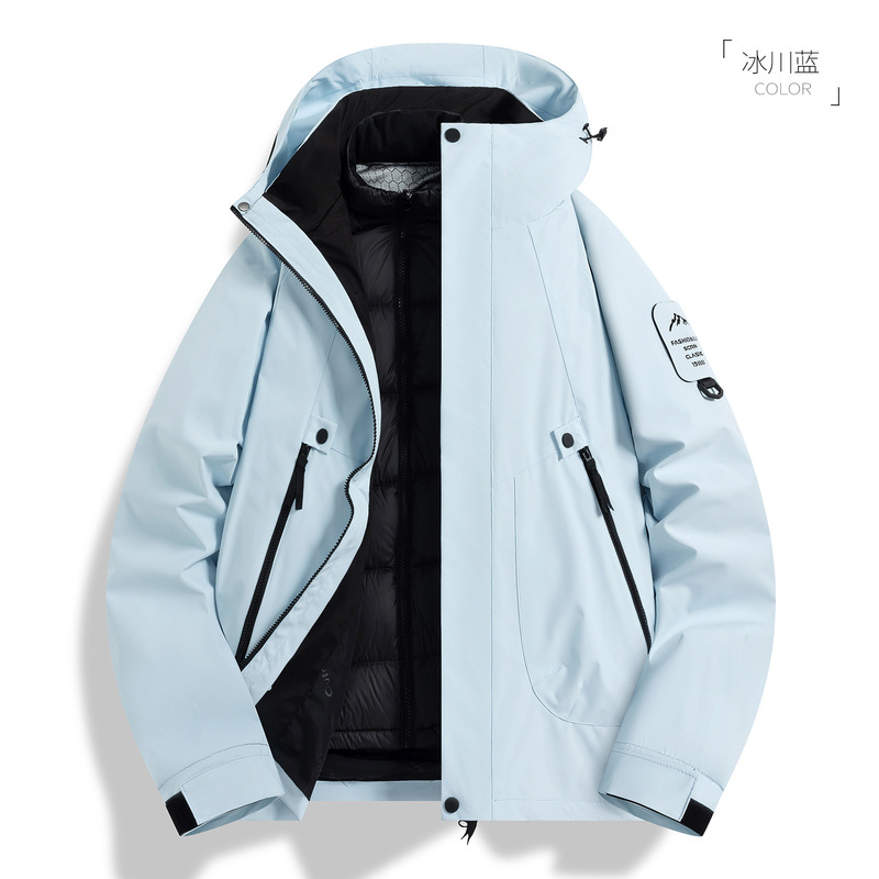 マウンテントレンドジャケット、防風防水スリーインワンダウン登山ジャケット、ベルベットサーマルジャケット、カスタムプリントロゴ|undefined