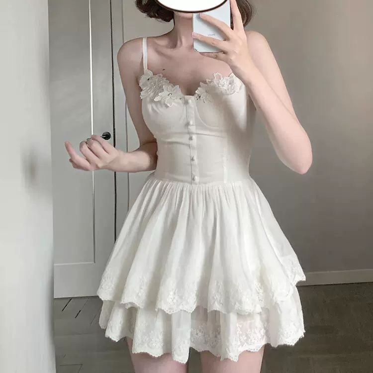 甜美新款套装女白月光初恋连衣裙超仙短裙子夏季新款蓝色防晒开衫