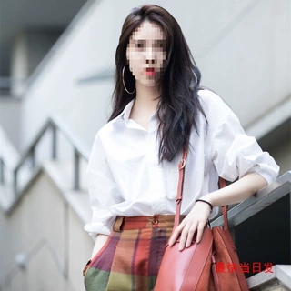 宋XX长袖职业白色衬衫女宽松设计感韩版外穿洋气衬衣秋