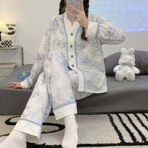 Confinement clothes spring and autumn pure cotton postpartum maternity pajamas summer thin section 89 months 10 maternity nursing clothes feeding covers 11
