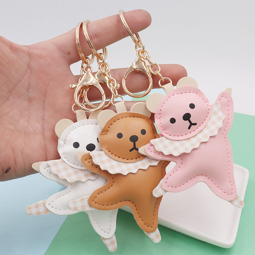 Factory direct selling cute and cute ballet leather bear keychain women's bag pendant accessories wholesale