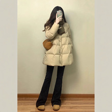 羽绒棉服女中长款冬2025年新款宽松加厚高级感显瘦连帽外套小个子