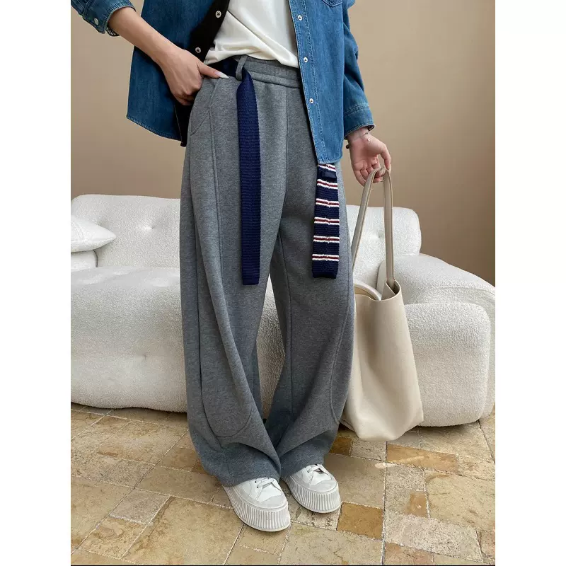 司南博主风绑带设计立裁拼接设计感宽松阔腿弯刀加绒休闲裤SN8199