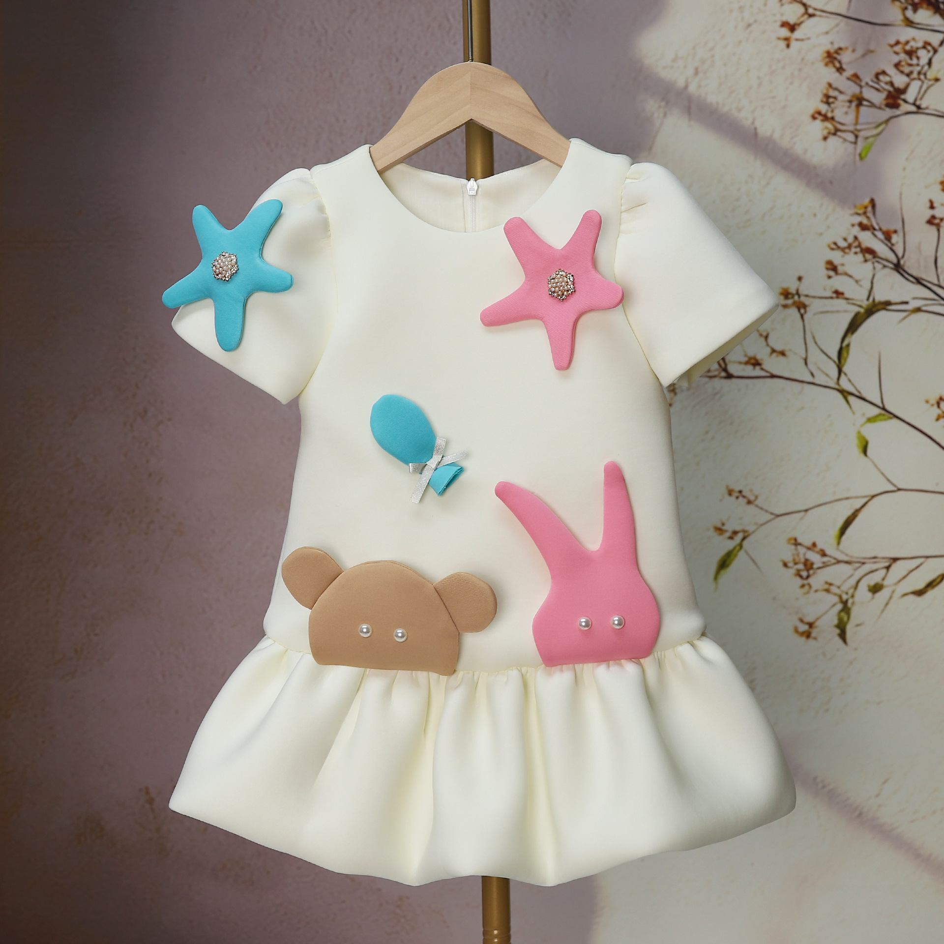 Girls Dress Summer New Style Air Cotton Style Girls Shirt Dress Little Girl Cute Cartoon Short Sleeve Dress