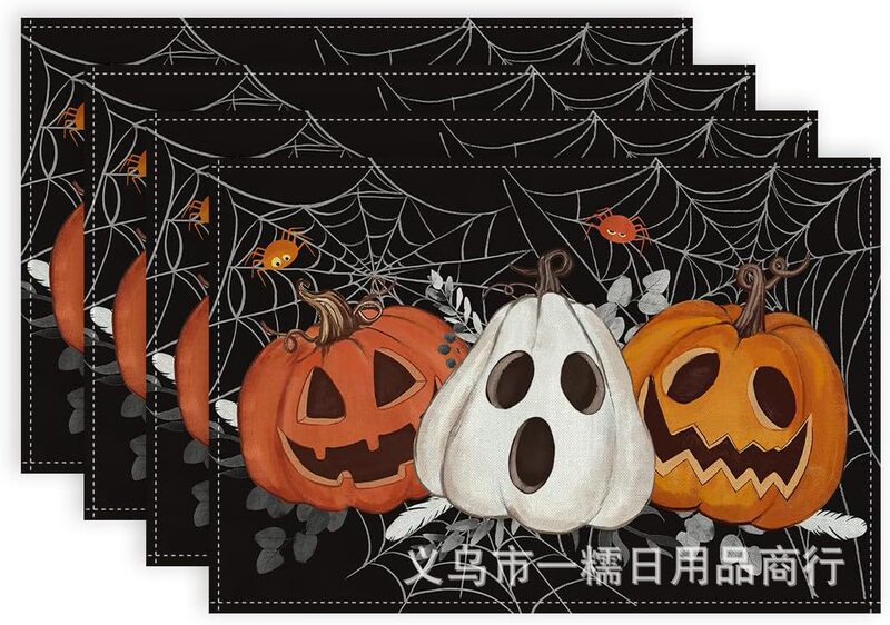 国境を越えたtemu爆発ハロウィーンの食事マットカボチャ頭蓋魔女スパイダーデジタルプリントマット断熱マット装飾|undefined