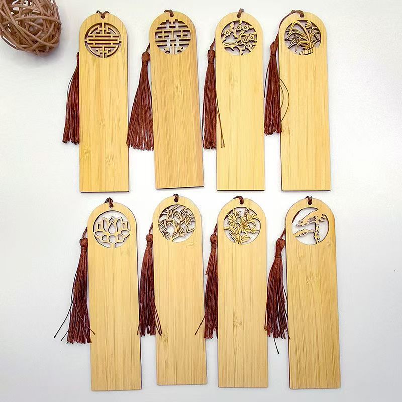 Zhengyuan Bamboo and Wood Ancient Style Bookmark Round Head Hollow Classical Cultural and Creative Crafts Bookmark Natural Bamboo and Wood Factory Wholesale