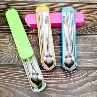 Children's chopsticks spoon two-piece boxed chopsticks spoon stainless steel portable tableware student outdoor travel tableware box batch