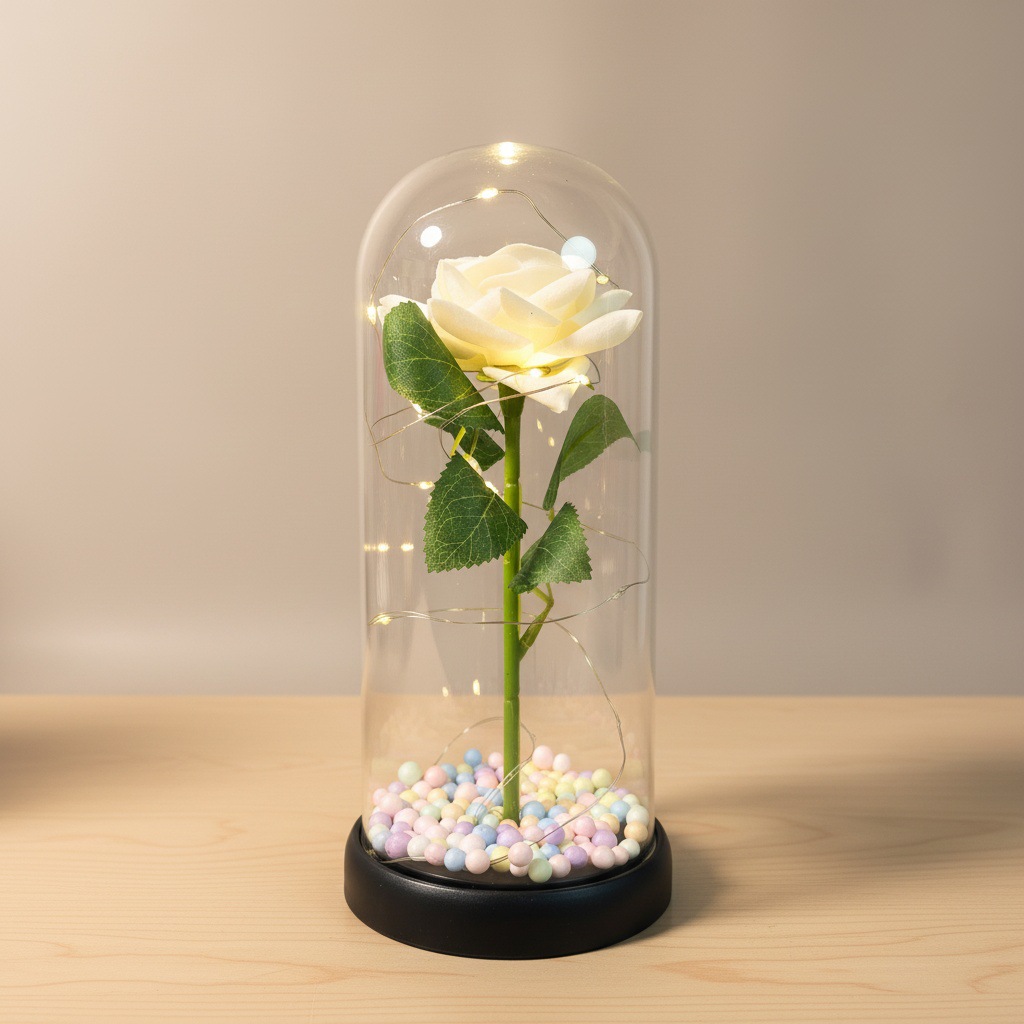 Simulación transfronteriza rosa inmortalidad flor cubierta de vidrio decoración de cumpleaños Qixie 520 Día de San Valentín regalo creativo del Día de la Madre