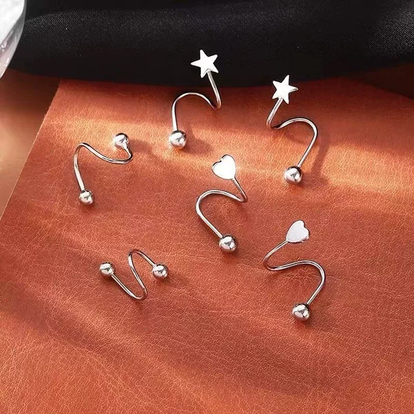 Ear Piercing, No Need to Take Off Star Earrings When Sleeping, Women's S925 Silver Needle Screw Earrings, High-End Earrings, Plain Hoop Earrings
