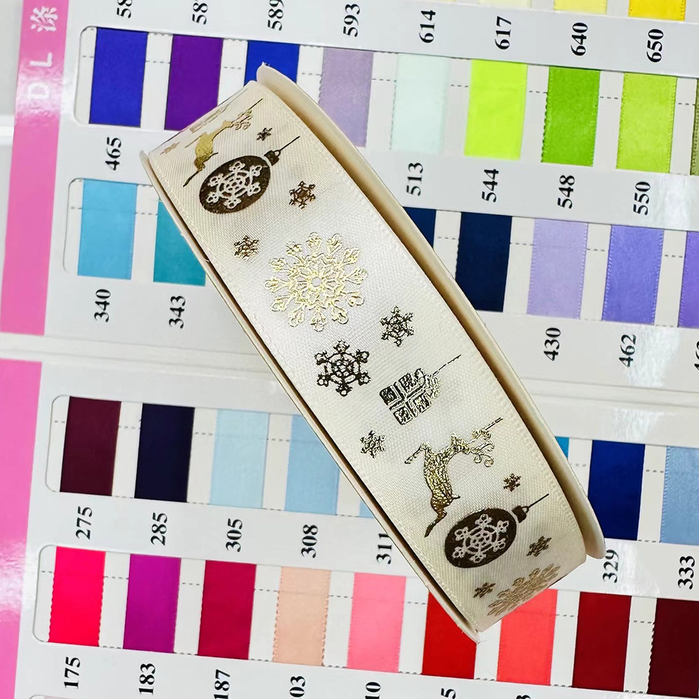 Transfronterizo 2.5CM cinta de oro de Navidad copo de nieve caja de regalo de embalaje cinta de decoración de árbol de Navidad cinta de color
