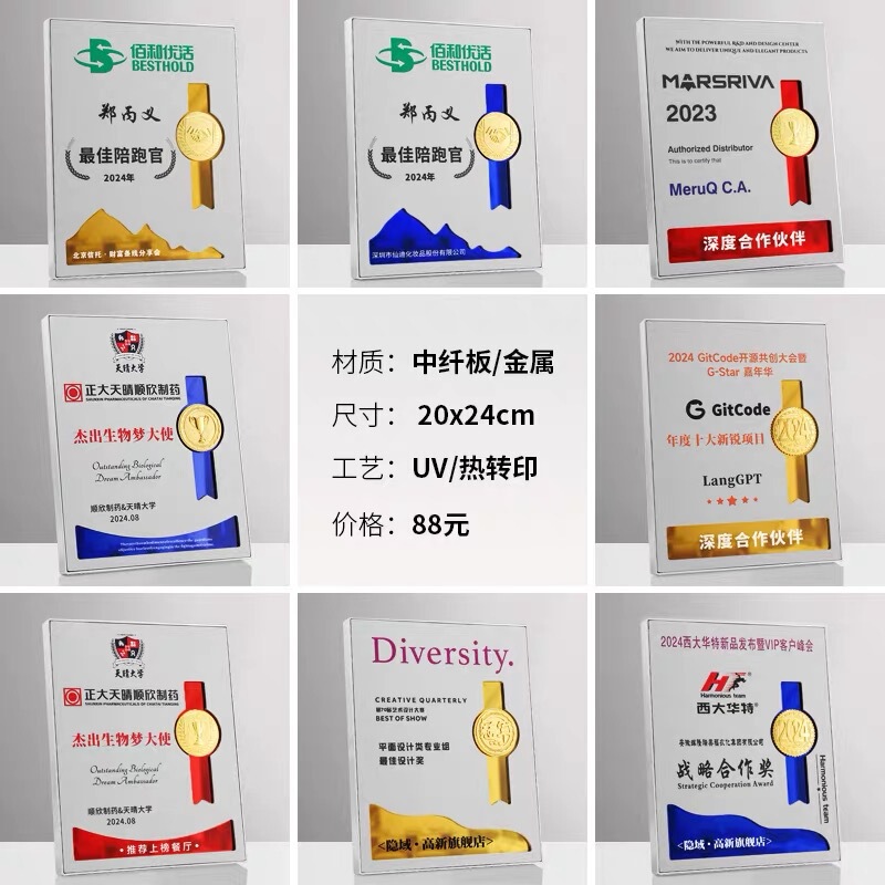 新款木质荣誉奖牌战略合作团队颁奖纪念捐赠证书理事会员单位嘉奖|undefined