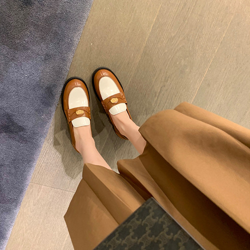 Grape Mom Studiolee Autumn New Gold Buckle Shoes Thick Heel Thick Soled Small Leather Shoes British Style Loafers for Women