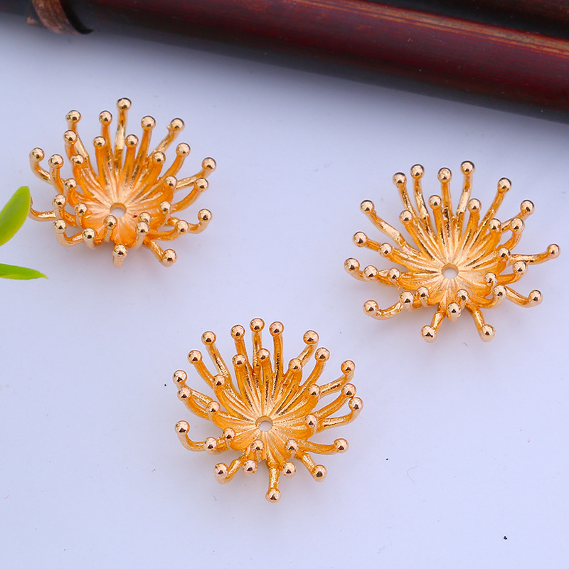Cast Copper Double-Layer Flower Heart and Stamens Cut Out Flower Hat Flower Core Ancient Style DIY Headwear Accessories Hairpin Hairpin Homemade Materials