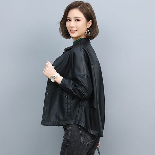 2023 Spring and Autumn New Style Leather Jacket Women's Short Korean Style Casual Loose Haining Sheepskin Small Leather Jacket Trendy