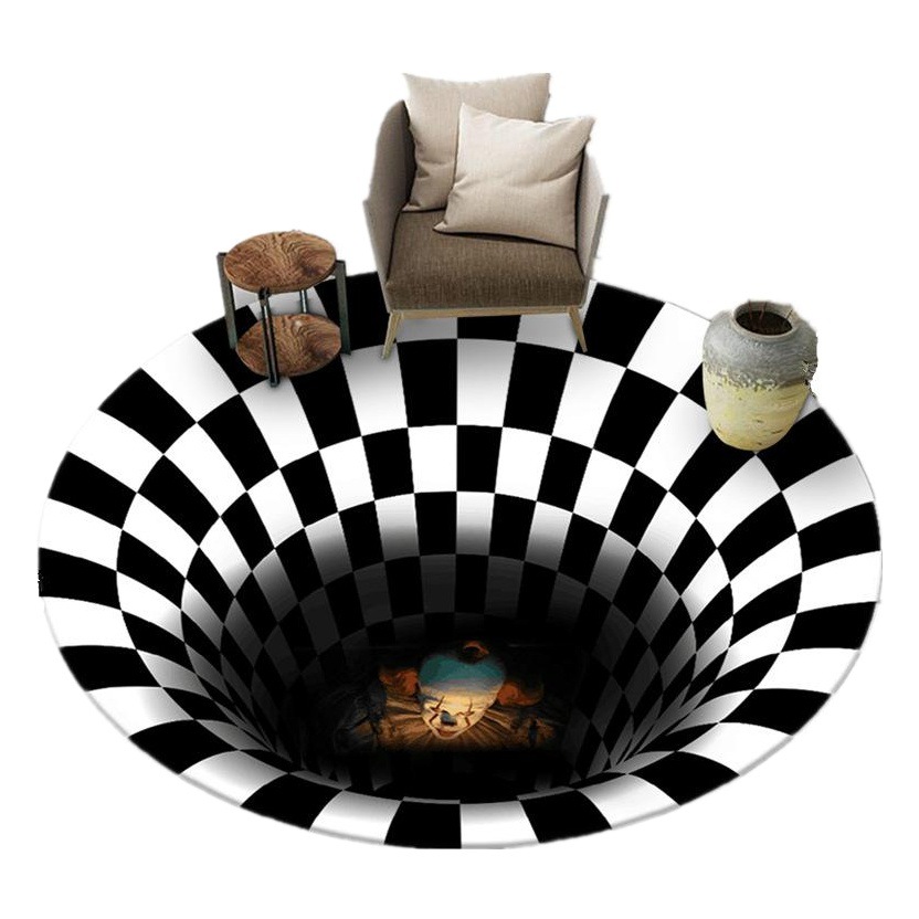 Trampa de payaso alfombra redonda transfronteriza 3D estéreo blanco y negro geométrico ilusión visual alfombra sala de estar dormitorio mesa de café estera