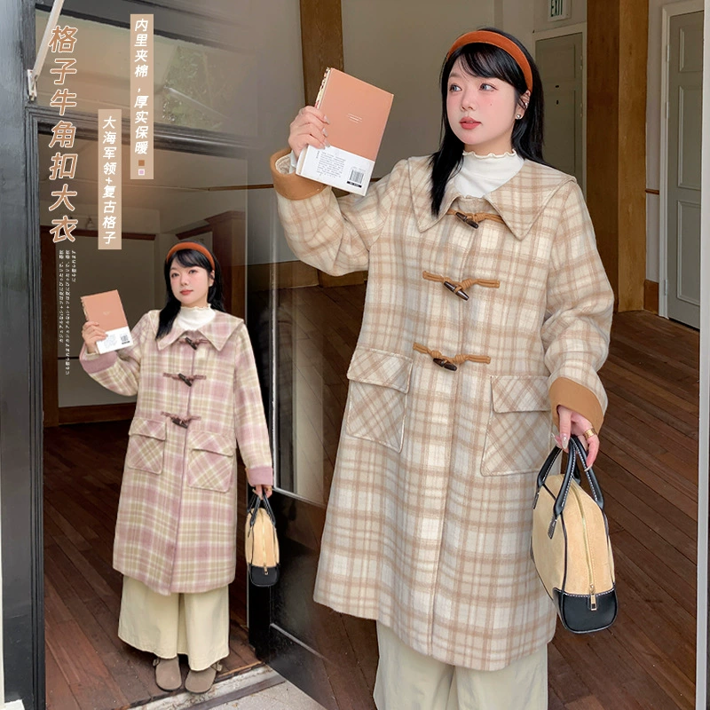 Английская академия в стиле клетка с роговыми пуговицами шерстяная куртка зимний новый толстый средний длинный пальто 421875