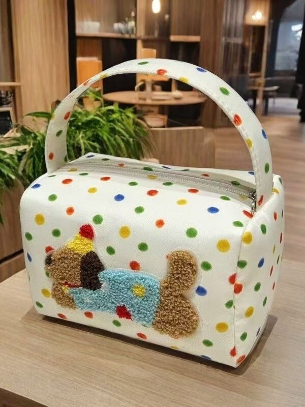 新しい ins 高品質のカラフルな水玉模様のダックスフントポータブル化粧品バッグ大容量収納袋外出用ハンドバッグ|undefined