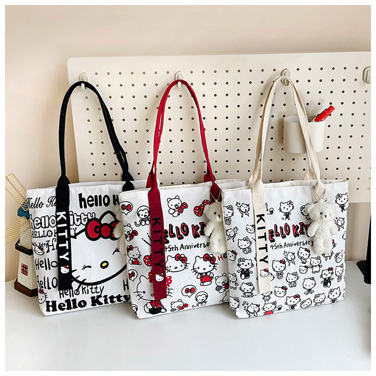 The new fashionable cartoon canvas bag, simple and versatile tote bag, cute commuting single-shoulder tote large bag, is selling well across borders undefined