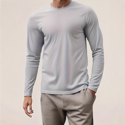 European and American Cross-border New Leisure Round Neck Long Sleeve Men's Sun Protection Quick-drying T-shirt Sports Running Leisure Spring and Autumn