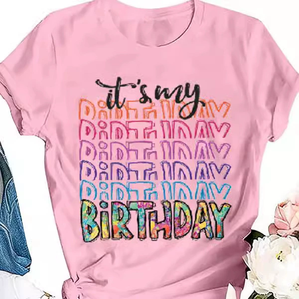 Внешняя торговля женские топы трансграничная электронная коммерция, цветная хлопковая Футболка с принтом дня рождения Amazon