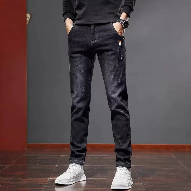 潮仑布牛仔裤男士春秋季弹力修身小脚男裤潮流百搭裤子男士休闲裤