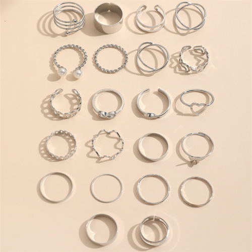 Cross-border new butterfly ring open multi-joint ring set 22 pieces design sense niche heart ring for women