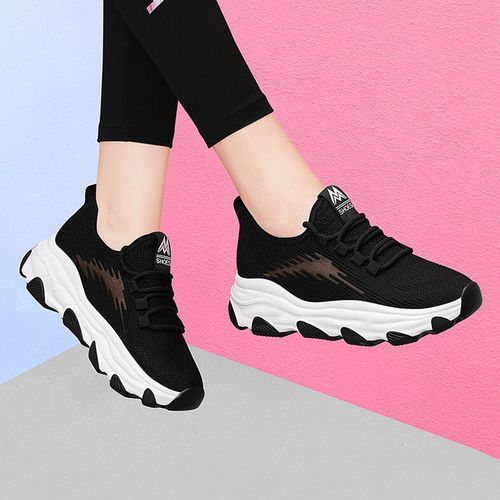 2024 Spring New Casual Women's Shoes Thick Sole Dad Shoe Versatile Fashion Sporty Shoes Flyknit Breathable Women's Shoes