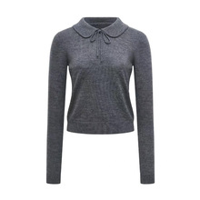 娃娃领系带全羊毛针织衫毛衣上衣女